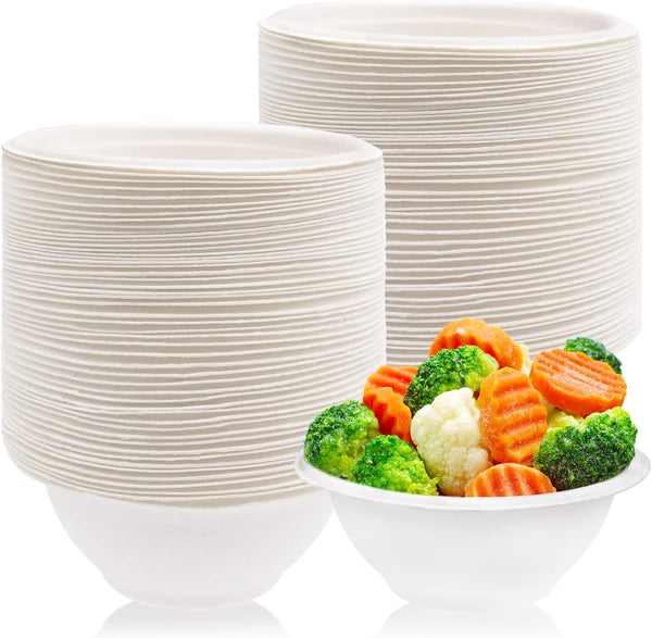100 Pcs 8oz Disposable Paper Bowls, Natural Compostable Heavy-Duty Bagasse Bowls for Parties and Everyday Use