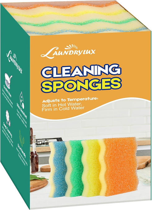 LAUNDRYLUX Scrub Sponge, 4 Pack Dual-Sided Temperature-Responsive Scrubber - Non-Scratch - Multipurpose Dish