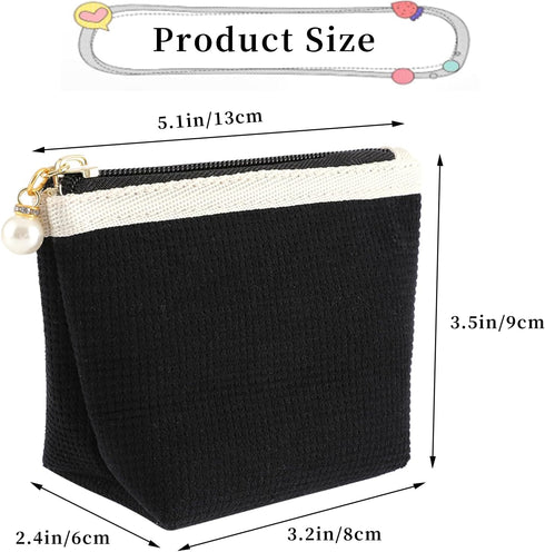 Teircno Preppy Corduroy Period Bag for Women, Cute Sanitary Napkin Storage Bag Portable Period Pouch with Pearl Zipper