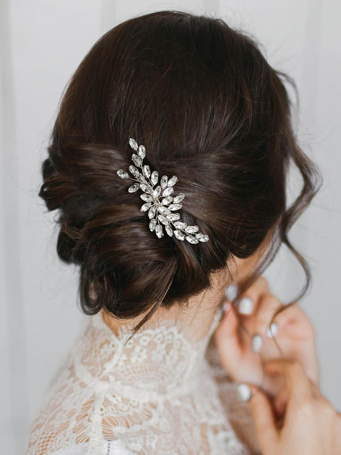 SWEETV Rhinestone Bride Wedding Hair Clip, Silver Crystal Bridal Hair Comb, Sparkly Hair Piece for Women/Girls &