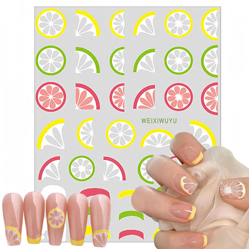 6 Sheets Fruit Nails Stickers, Summer Nails Art Stickers, 3D Self Adhesive Colorful Fruit Nail Decals for Women