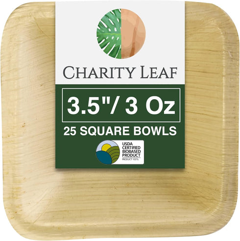 Disposable Palm Leaf Mini Bowl, 3.5" Square, 25 pcs, All Natural and Biodegradable Dipping Bowls for Parties