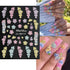 Flower Nail Art Stickers Luxury 5D Embossed Colorful Five Petal Flowers Nail Design for Women, 3 Sheets
