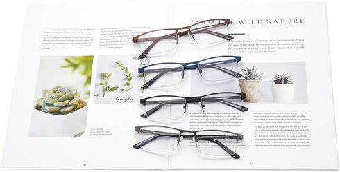 Men's Blue Light Blocking Reading Glasses - Metal Half Frame