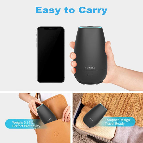 SOICARE Car Essential Oil Diffuser, Portable Mini Aromatherapy Humidifier with Built-in USB Cable, Elegant Black