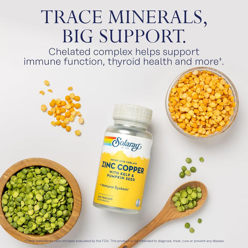 Zinc Copper Amino Acid Chelate, SOLARAY, Immune Support Supplement, 50mg, 100 VegCaps