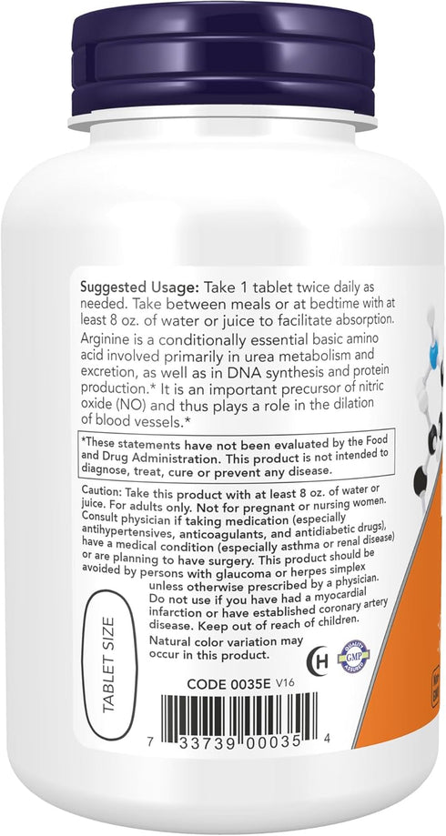 NOW Supplements, L-Arginine 1,000 mg, 120 Tablets | Nitric Oxide Precursor*, Amino Acid
