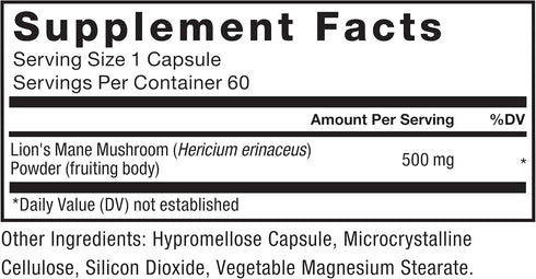 Force Factor Lion’s Mane Supplement Capsules, 60 Vegan Vegetable Capsules for Memory & Focus, Supports Nerve Health