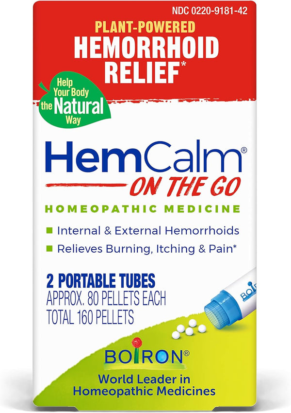 Boiron HemCalm On The Go, Hemorrhoid Relief of Pain, Itching, Swelling, Discomfort - 2 Count (160 Pellets)