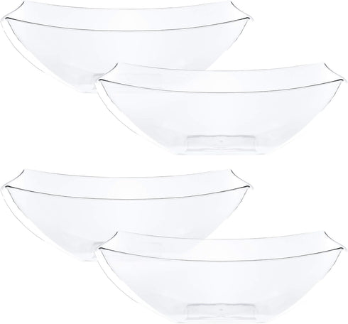 PLASTICPRO Disposable 64 Ounce Square Serving Bowls, Large Plastic Crystal Clear Snack or Salad Bowl, Pack of 4
