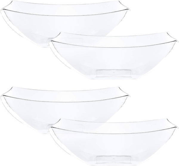 PLASTICPRO Disposable 64 Ounce Square Serving Bowls, Large Plastic Crystal Clear Snack or Salad Bowl, Pack of 4