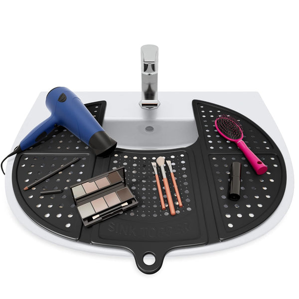 Sink Topper Foldable Sink Cover - Silicone Makeup Brush Cleaning Mat, Hot Tools Organizer, Standard Black