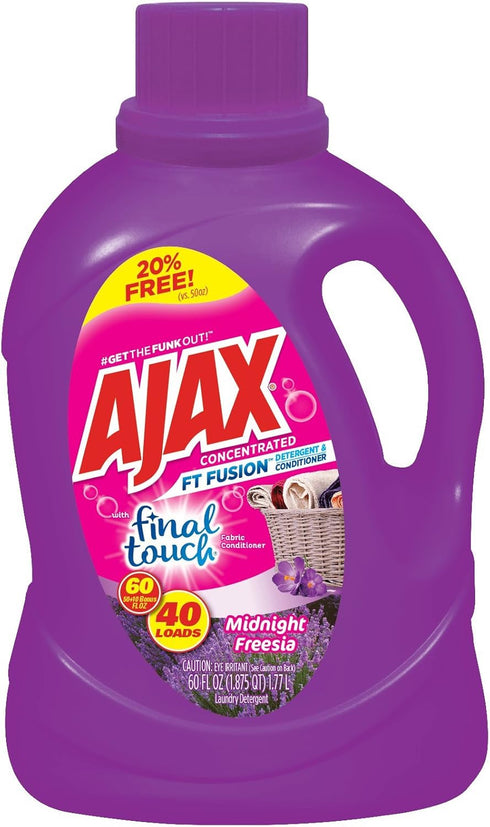 Ajax Fusion Duel Liquid Laundry Detergent, Midnight Freesia, 60 Oz, Conditions & Cleans