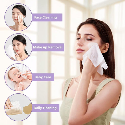 Disposable Face Towel 100 Count, Soft Cotton Face Clean Towels for Skincare & Makeup Remover