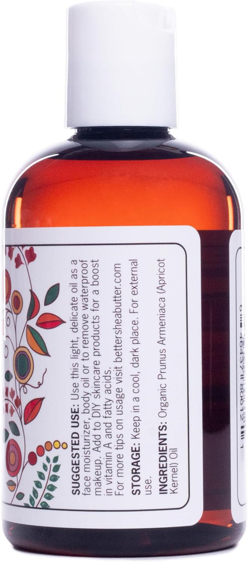 Organic Apricot Oil | 100% Pure, Cold Pressed | Massage Oil for Body and Face, 4 oz by Better Shea Butter