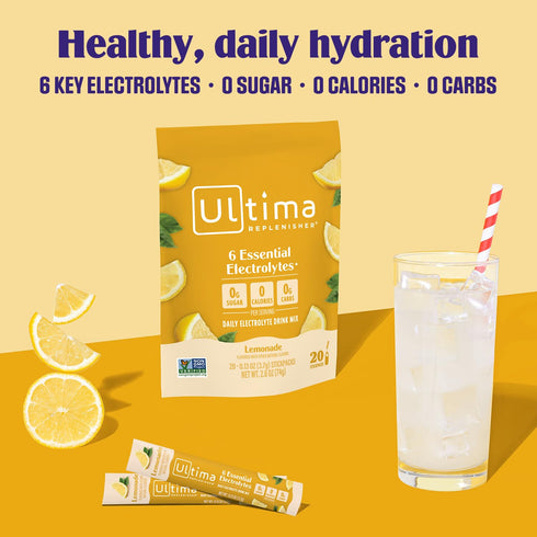 Ultima Replenisher Daily Electrolyte Powder Drink Mix – Sugar Free Lemonade, 20 Stickpacks