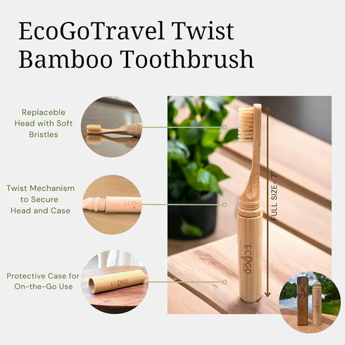 Replacement Head for EcoGoTravel Bamboo Screwable Toothbrush, BPA Free Soft Bristles