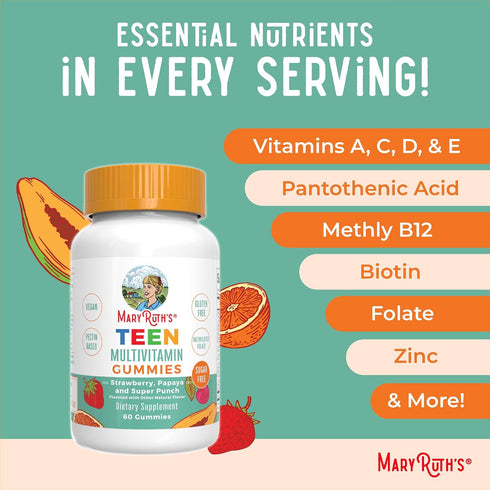 Gummies D3, B6, B12, Immunity 60 Count MaryRuth's Multivitamin for Teens | Vitamin A, C, E, Zinc, Iodine, Biotin | |