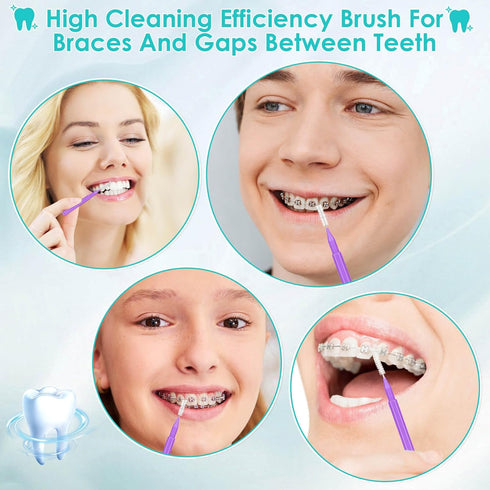 Lezmarket 300PCS Interdental Brushes for Braces, Soft and Bendable Dental Brush, Purple