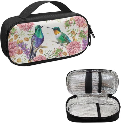 Hummingbird Flowers Insulin Pen Cooler Case, Easy to Use Diabetic Supplies Organizer for Needles and Tester Strips