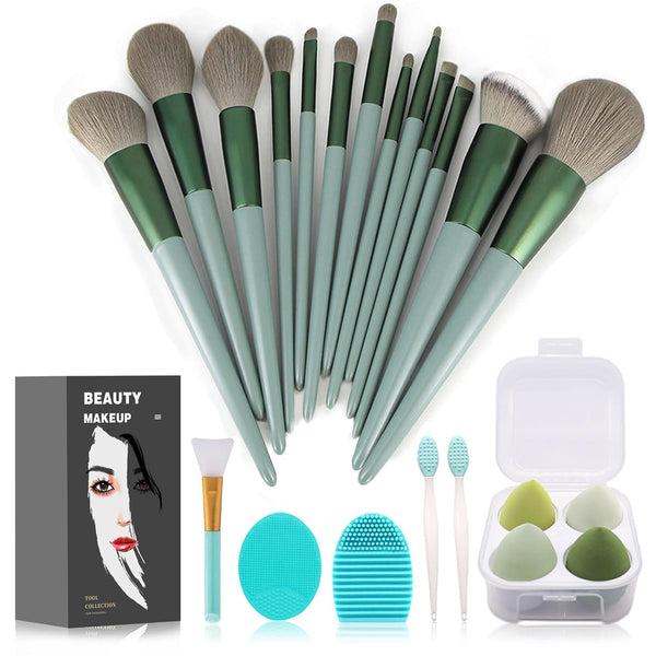 Koccido 22 Pcs Makeup Brushes Kit, Foundation and Eyeshadow Brush Set, Green