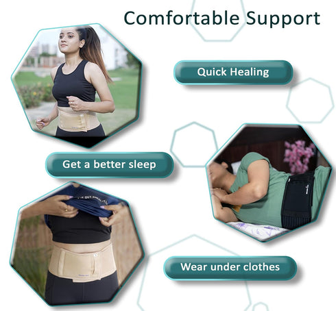 Wonder Care Umbilical Hernia Support Belt Abdominal Binder for Belly Button Hernias, Beige (L, 36"-40")