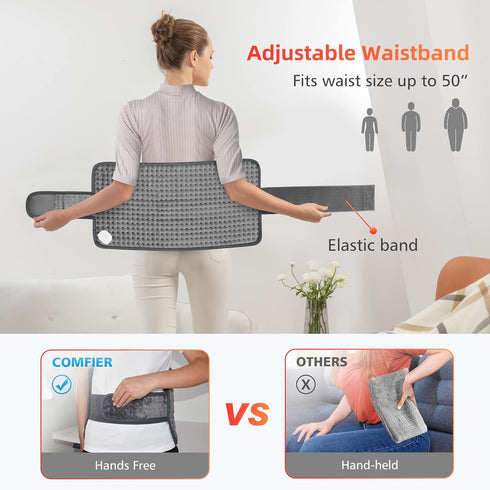 Comfier Heating Pad for Back, Heat Pad with 6 Heat Settings & Auto Shut Off, Heated Wrap with Strap for Mom or Dad