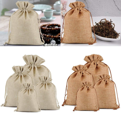 Lucky Monet 25/50/100PCS Burlap Gift Bags - Hessian Jute Bags with Drawstring for Party Favors, Cream