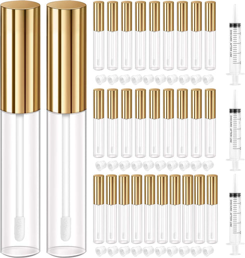 KPX 30 Pcs 10ml Lip Gloss Tube Containers, Clear Pink Lip Oil Tubes, Refillable Lip Balm Bottles for DIY Makeup