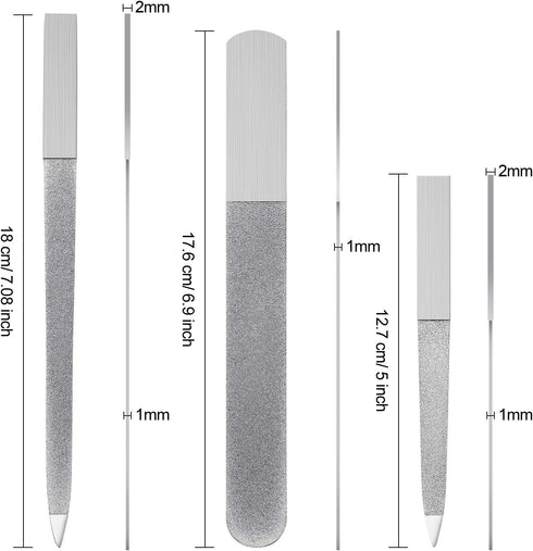 Mudder 3 Pcs Diamond Nail File Set, Stainless Steel Double Side Nail File for Salon Home and Travel