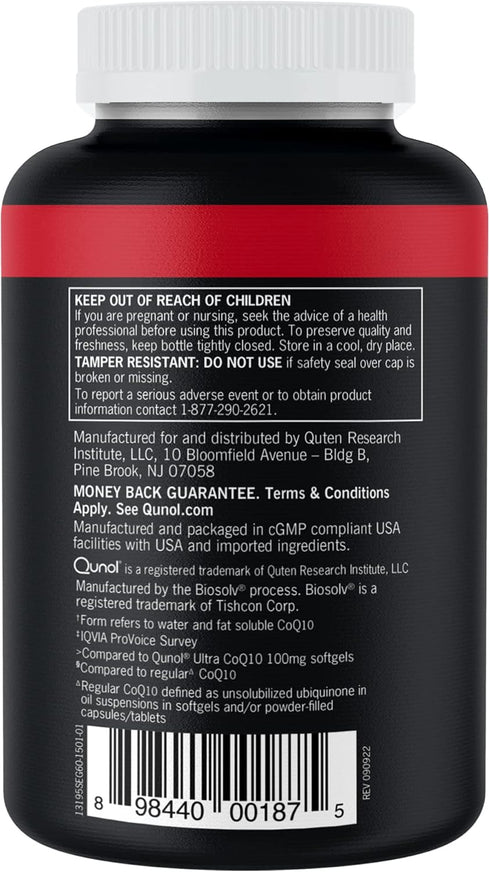Qunol CoQ10 Softgels 200mg, Ultra High Absorption Coenzyme Q10 Supplements - Antioxidant for Heart Health & Energy