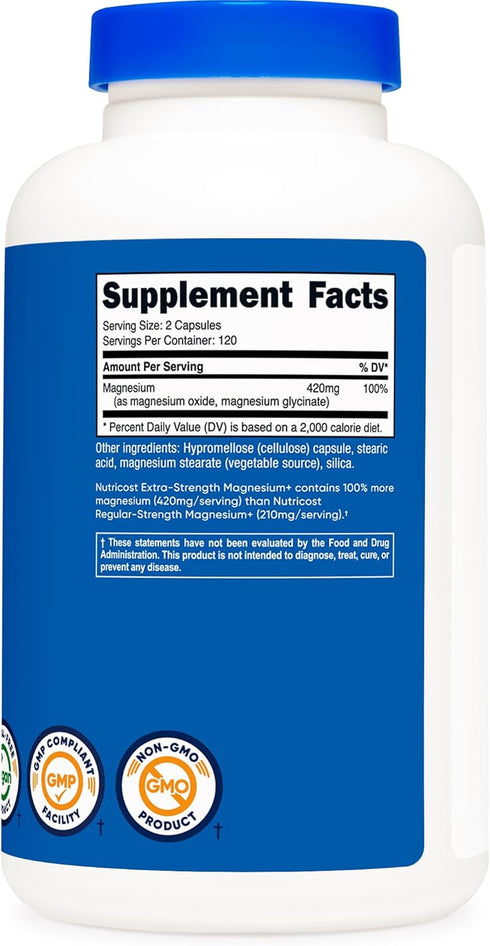 Nutricost Magnesium+ Extra Strength 420mg, 240 Capsules - 120 Servings of Magnesium Oxide and Glycinate - Non-GMO,