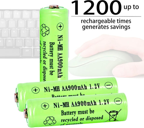 12 Pack 1.2V AA NIMH 900mAh Rechargeable Batteries for Solar Lights, String Lights, Mouse, Keyboard