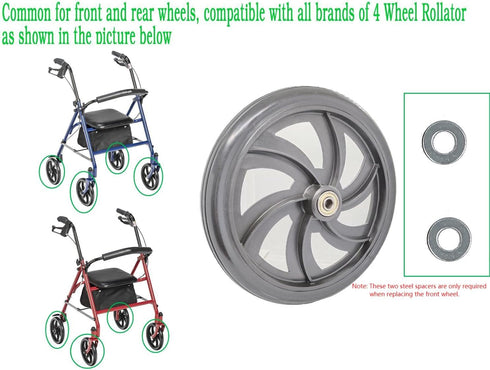 Replacement Wheel for Rollator Model 10257, 7.5" Black Wheels for Walker Rollator