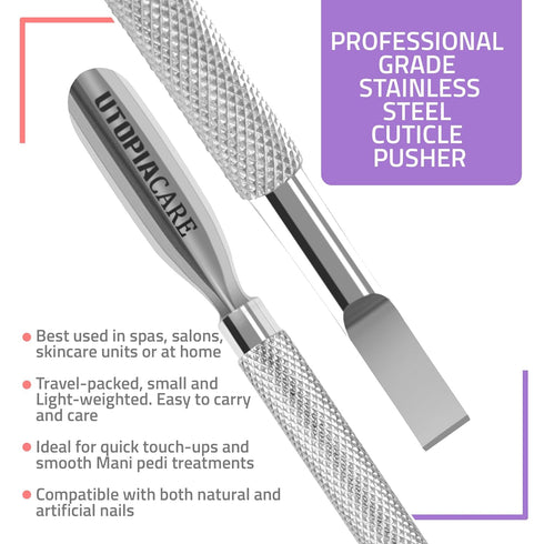 Utopia Care Cuticle Pusher Tool & Spoon Nail Cleaner - Professional Stainless Steel Remover & Cutter, Silver