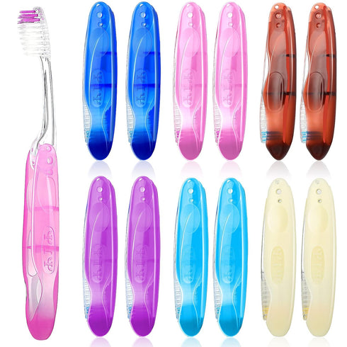 Patelai Travel Size Toothbrush, Folding Travel Toothbrushes Bulk with Built-in Cover for Camping Trip Hiking (12 Pieces)