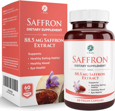1 Body Saffron Extract 8825, Antioxidant & Mood Support, 88.5 mg Pure Safranal per Vegetarian Capsule