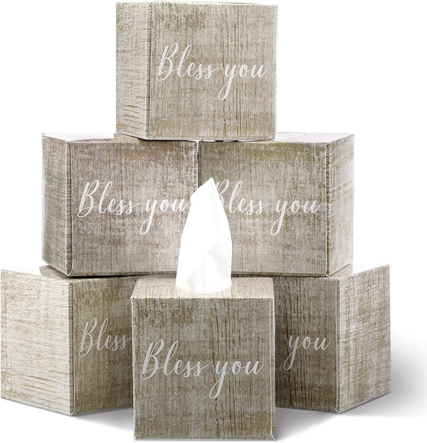 6 Pack Tissue Cube Boxes, 2 Ply Facial Tissues with Vintage Wood Pattern, 80 Tissues Per Cube Box
