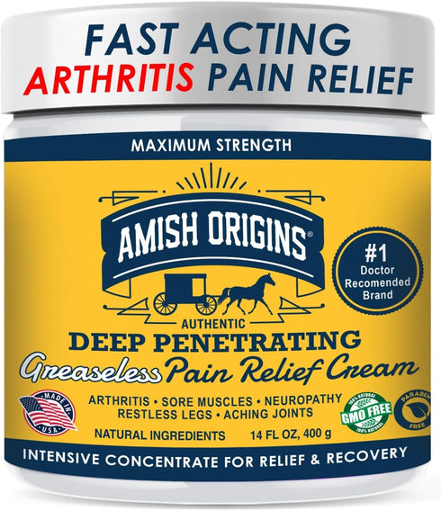 Amish Origins Arthritis Pain Relief Cream - 14 oz - Maximum Strength for Joint, Muscle, Knee, Back Aches