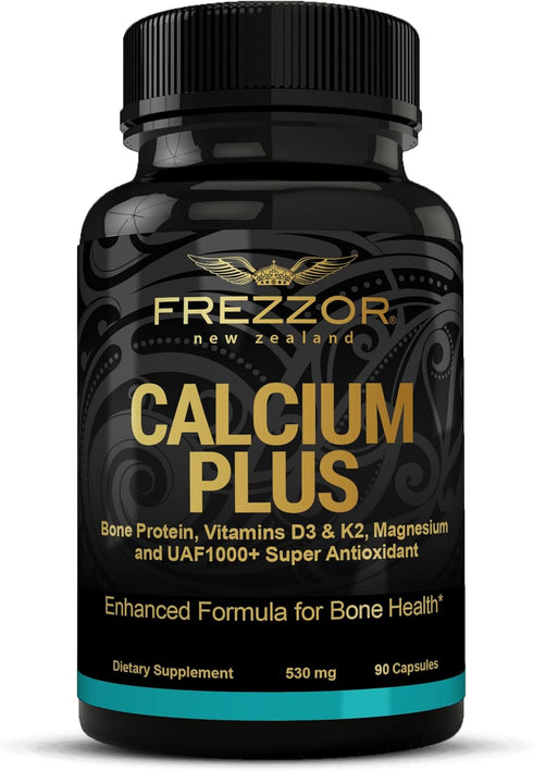 FREZZOR Calcium Plus with UAF1000+, New Zealand Natural Raw Calcium Supplement for Bones, 90 Capsules