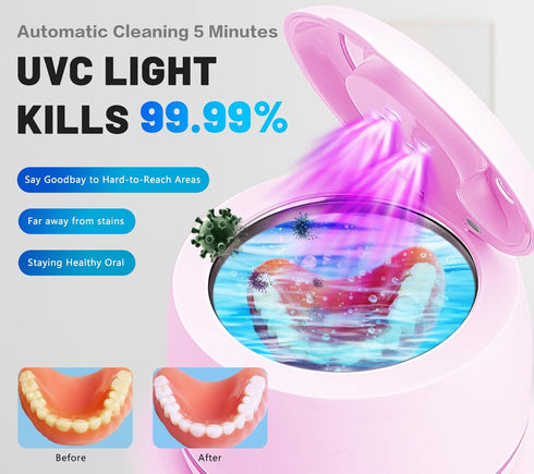 Ultrasonic Retainer Cleaner, Dental Cleaning Pod for Dentures, Mouth Guards, Aligner, Toothbrush Heads, Jewelry, 45kHz