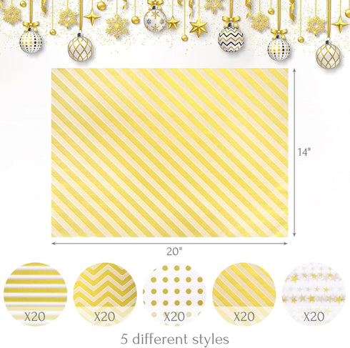 Koogel 100 Sheets Gold White Metallic Tissue Paper, 20 x 14 Inch Tissue Paper for Gift Bags Gift Wrapping Tissue Paper for DIY Crafts Graduation Birthday Christmas by Koogel