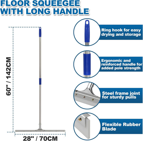 MHM's AquaSlide PushPro - 28-Inch Wide Heavy Duty Floor Squeegee for Industrial Cleaning