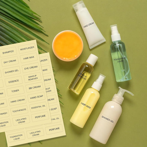 Toiletry Labels for Travel Size Bottles, 120 PCS Waterproof Clear Bathroom Labels for Shampoo, Conditioner, Lotion