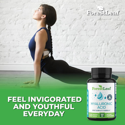 ForestLeaf Hyaluronic Acid Supplements - 100mg Dietary Powder Capsules + 50mg VIT C, 120 Caps