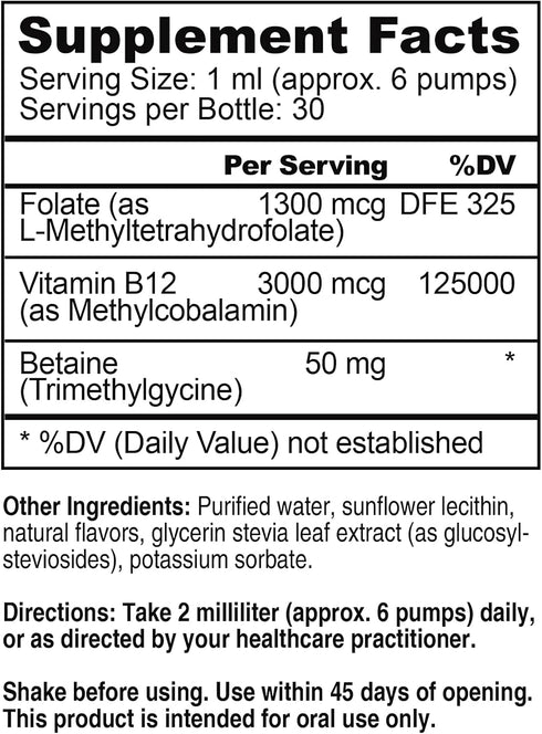 Core Med Science Liposomal B12 Folate TMG Liquid Spray Supplement, Supports Mood and Heart Health, 1 Fl Oz