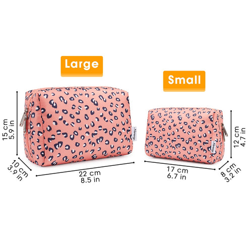 Narwey Cute Cheetah Makeup Bag, Travel Cosmetic Bag Organizer with Compartments for Women Girls, Large, Leopard