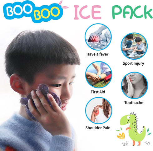 Kids Reusable Gel Ice Pack (4 Pcs), Cute Boo Boo Ice Pack for Injuries, Lunch Ice Pack, Pain Relief, Fever, Headaches