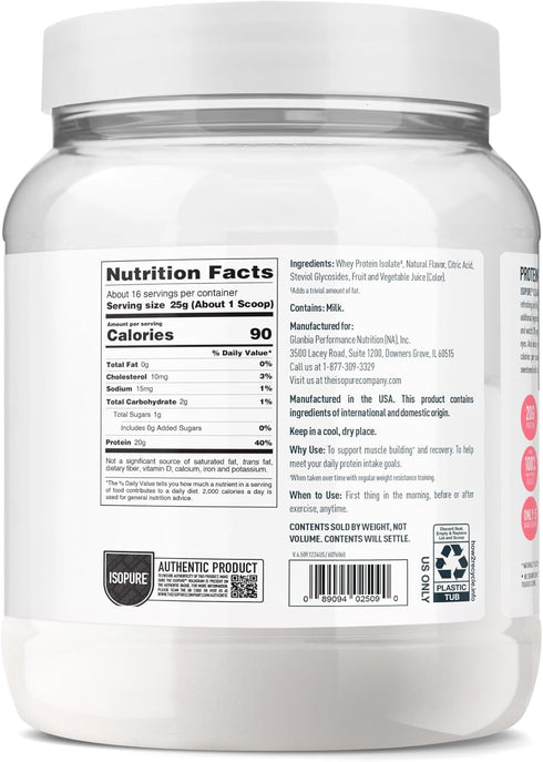 Isopure Clear Whey Isolate Protein Powder, Tropical Punch, Lactose Free, Gluten Free, 20g Protein Per Serving, 14.1 Oz