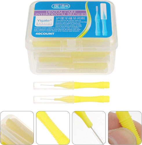 EXCEART 40pcs Interdental Picks Dental Brush Picks, Yellow 0.4mm Dental Floss Cleaners